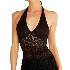 Vintage Y2K black lace halter top